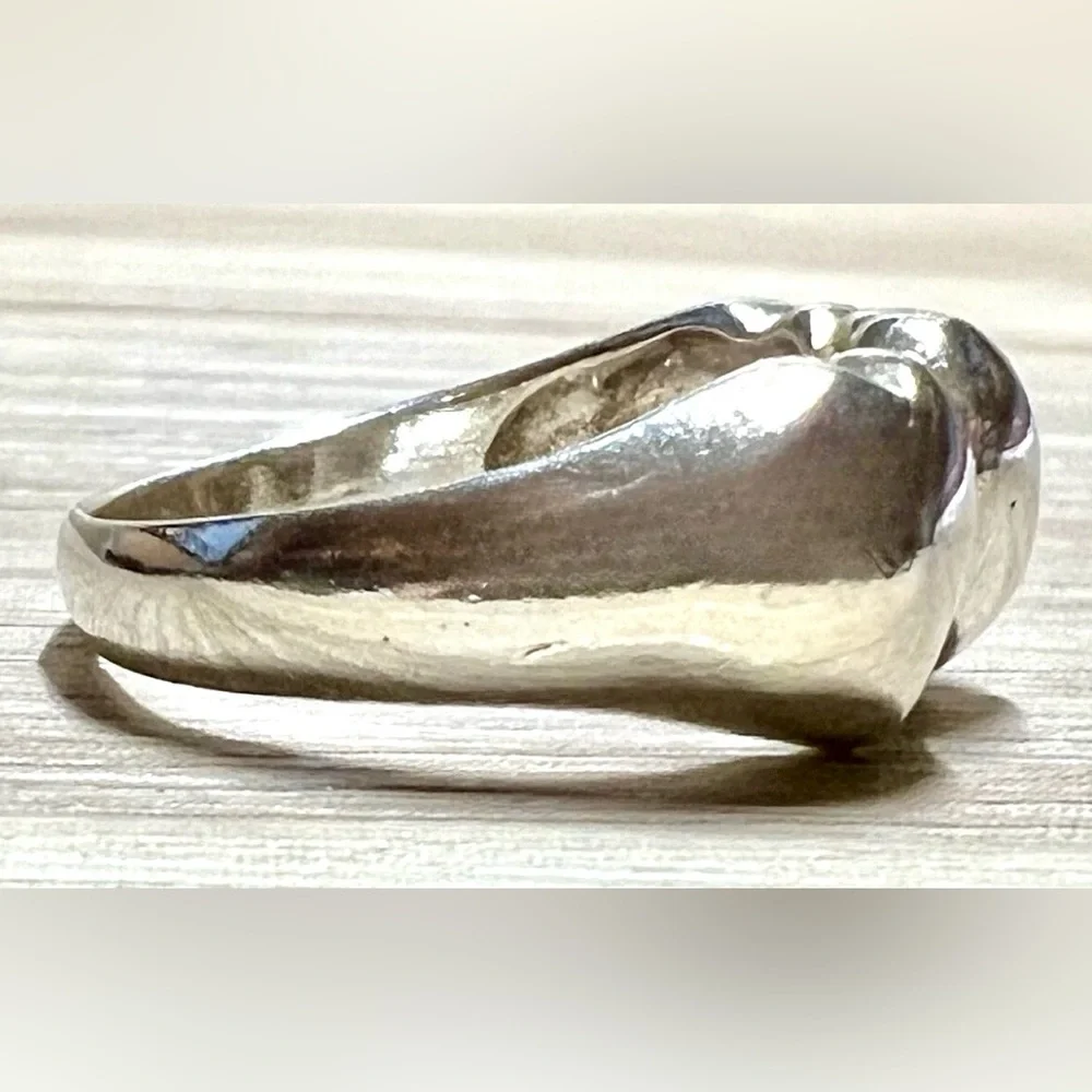 Vintage Handmade Sterling Silver Triple Heart Band Ring, Size 5.75, 3.2g